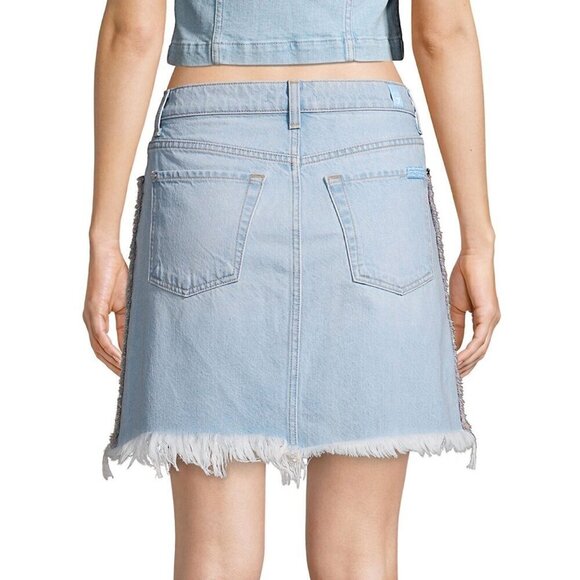 7 For All Mankind Fringed Denim Mini Skirt, Size  32 (jean sizing), New with tag - Picture 3 of 16